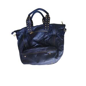 Navy Gold Studded Satchel Bad Handles 17" Boutique Brand